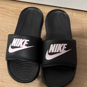 Nike Black Slides with Light Pink Logo